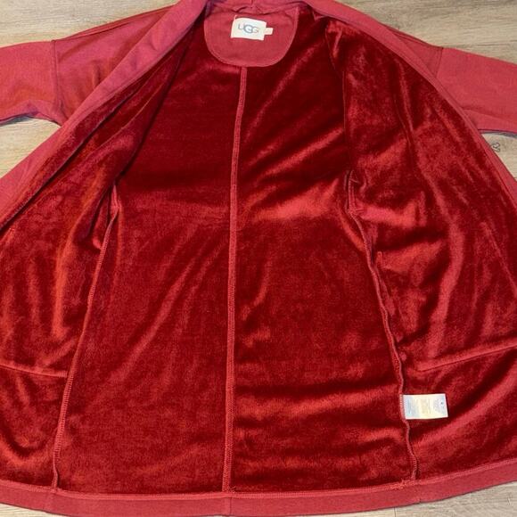 UGG Women’s Burgundy Lounge Robe Size Small Cozy Cotton Blend Belted Wrap - Picture 8 of 13